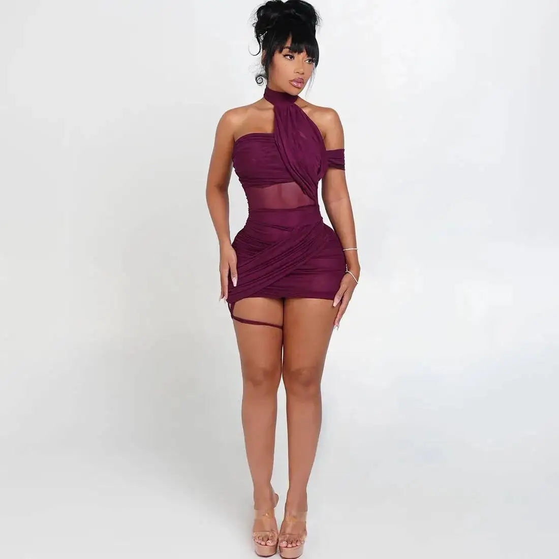 

Women See Through Sexy Cross Bandage Dress Y2K Backless Halter Sleeveless Summer Trend Midnight Clubwear Mini Bodycon