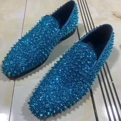 Stylish Bling Bling Men Sequin Shoes Luxury Spike Loafers Dress Shoes Men Handmade Slip On Rivets Shoes Party And Prom Shoes