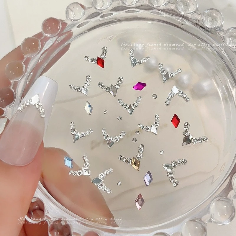 20Pcs New Rhombus French Alloy Nail Charms, colorful Stacked Rhinestone Ball Combo Set for Handmade DIY Manicure Accessories