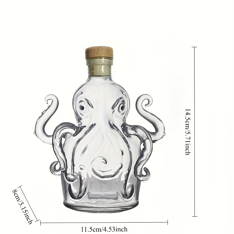 320ML Octopus Shaped Grape Whiskey Glass Bottle Decanter Elegant Squid Design Cork Portable Suitable Halloween Christmas Gifts