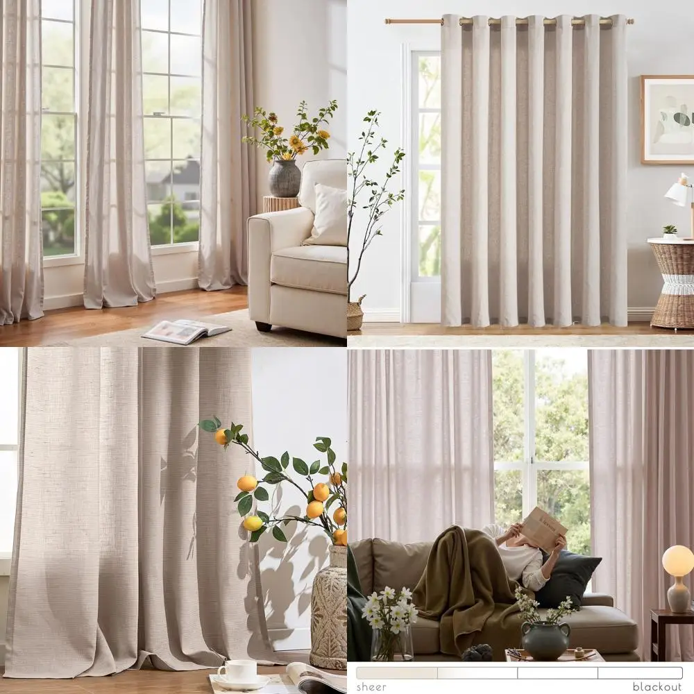 

Льняная занавеска очень широкая 100-дюймовая большая оконная занавеска с фильтром света, полупрозрачная для патио, раздвижная стеклянная дверь, темно-серый фермерский дом R