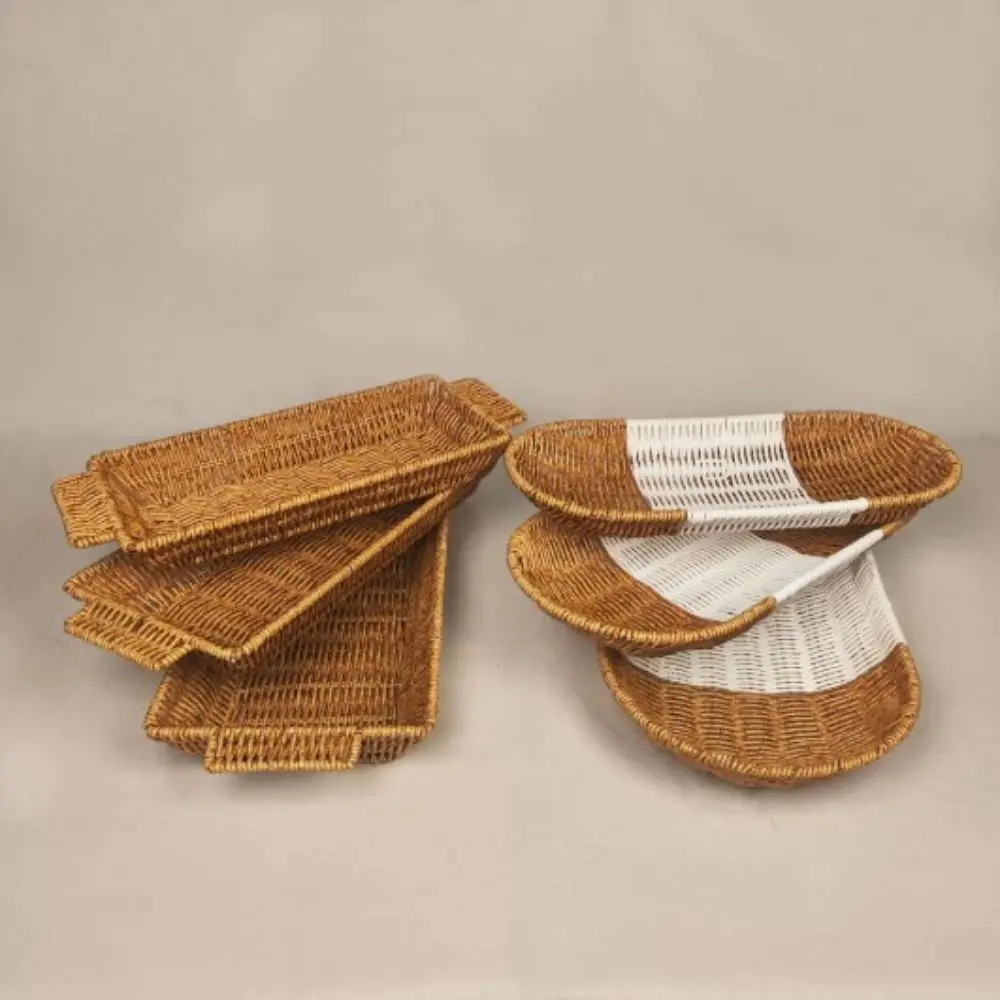 

Твердость плетеных сервировочных корзин из ротанга цвета хаки, корзина с вилкой и ложкой ручной работы, 6-стильная корзина для хлеба, фруктов и овощей