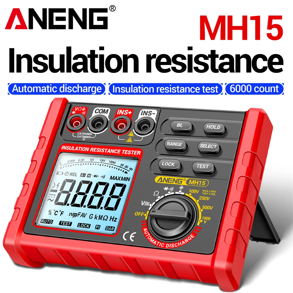 Aneng MH15 izolace odolnost multifunkční digitální měřič automatický propustit AC/DC elektrické napětí LCD megohmmeter tester nástroje