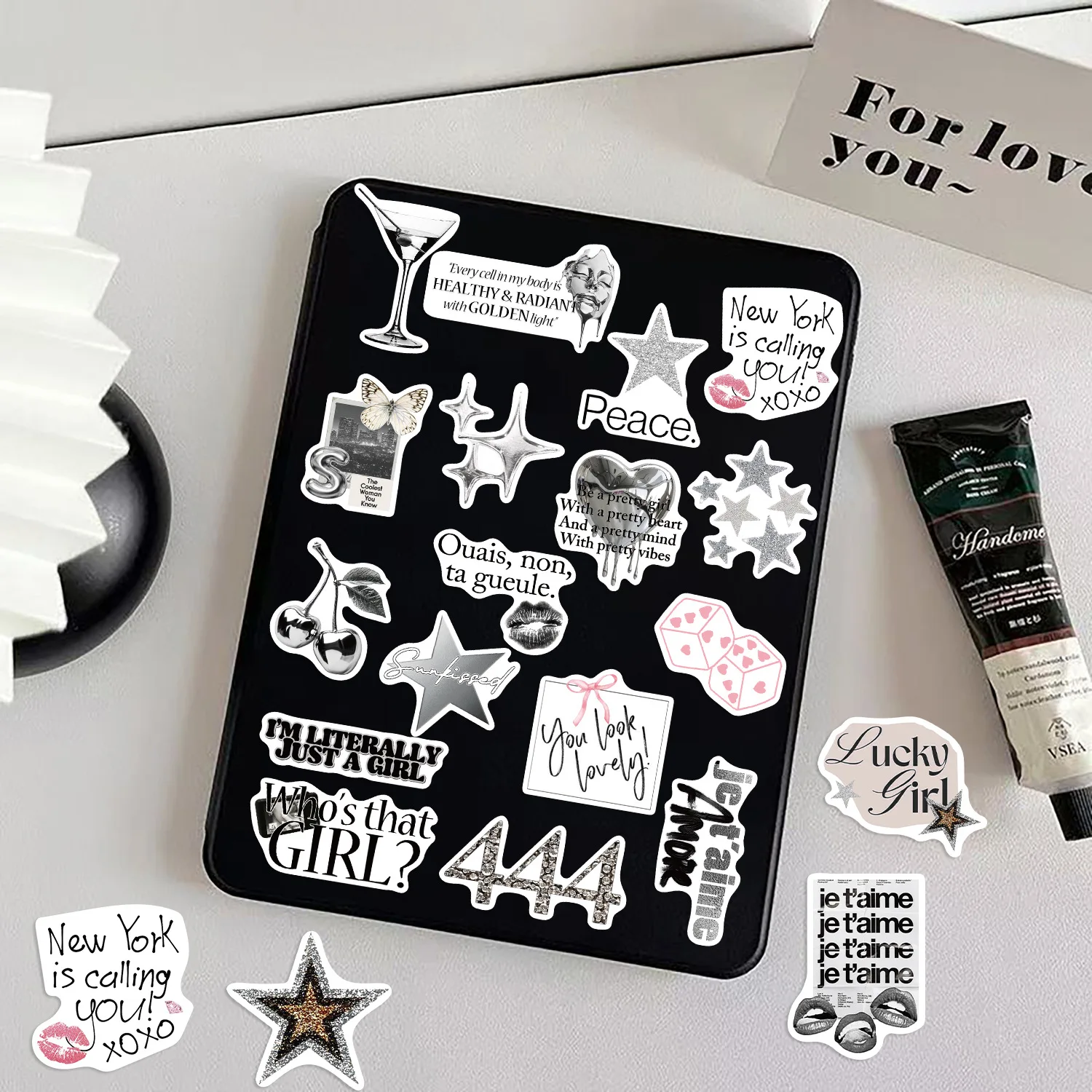 50/100PCS Silver Lucky Girl Handbooks Creative Stickers Notebook Stationery Box Helmet Stickers image 5