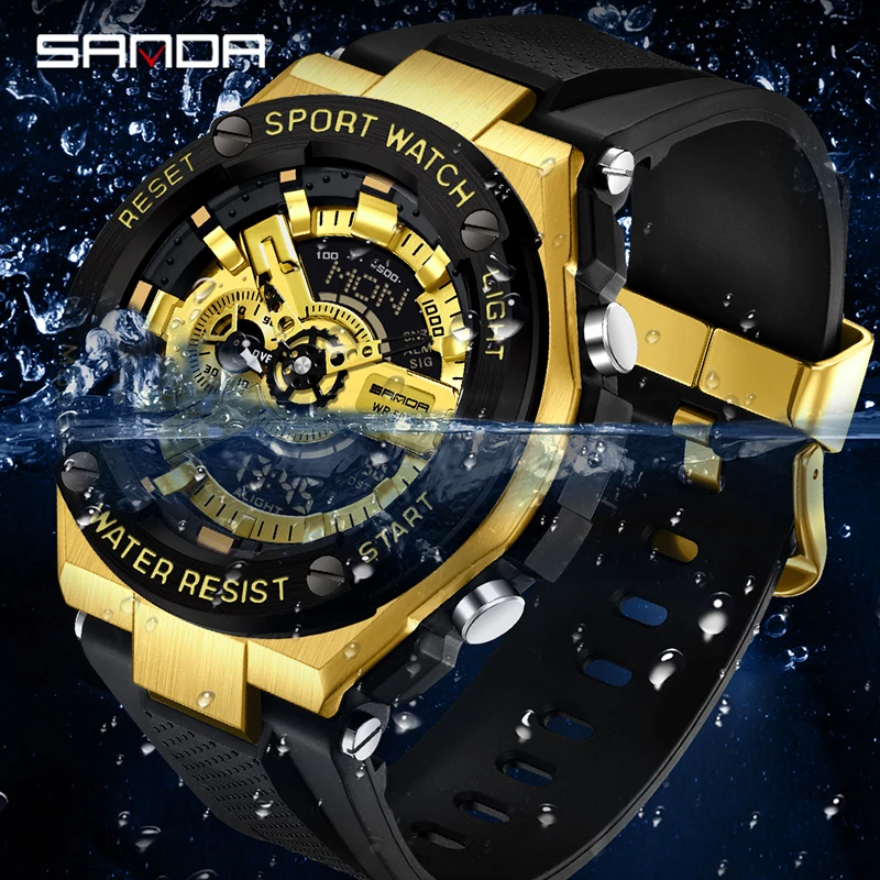 SANDA-reloj despertador deportivo multifuncional para hombre, cronógrafo Digital con luz de elevación de manos, resistente al agua y a prueba de golpes, novedad de 3170