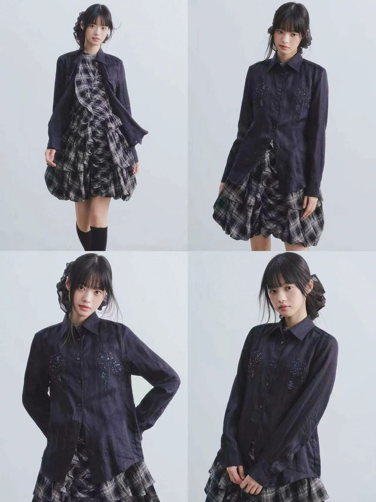 

Ddgirl Misty Blue Heavy Embroidery Linen Loose Fit Long Sleeve Shirt Vintage Turn-down Collar Women's Premium Fashion Shirt