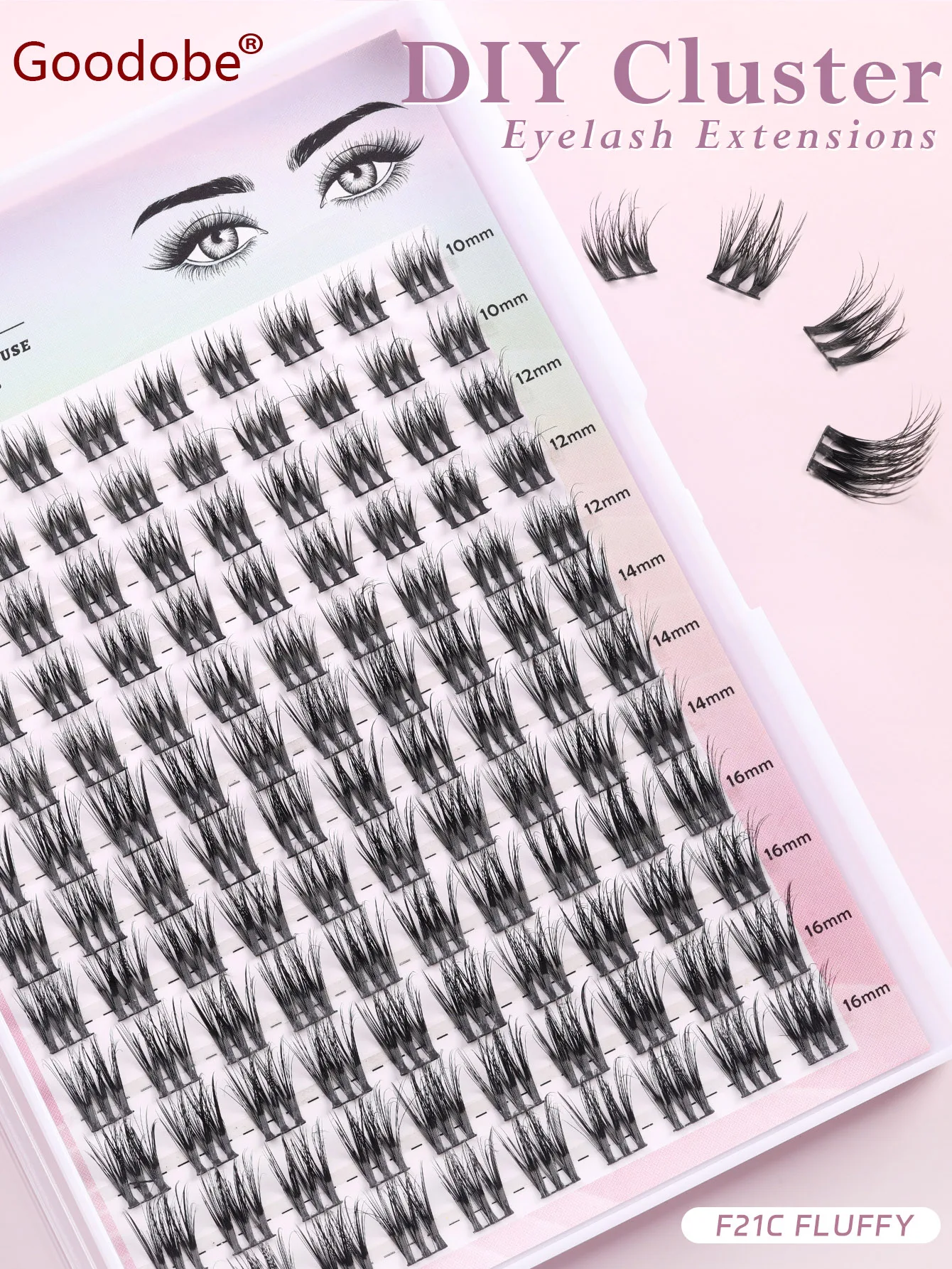 

Goodobe F21 C/D/Fluffy 12Rows 120pcs 10-16mm Individul Claster Eyeash Thick Fluffy Extension Mix Length DIY Faux Cluster Lashes