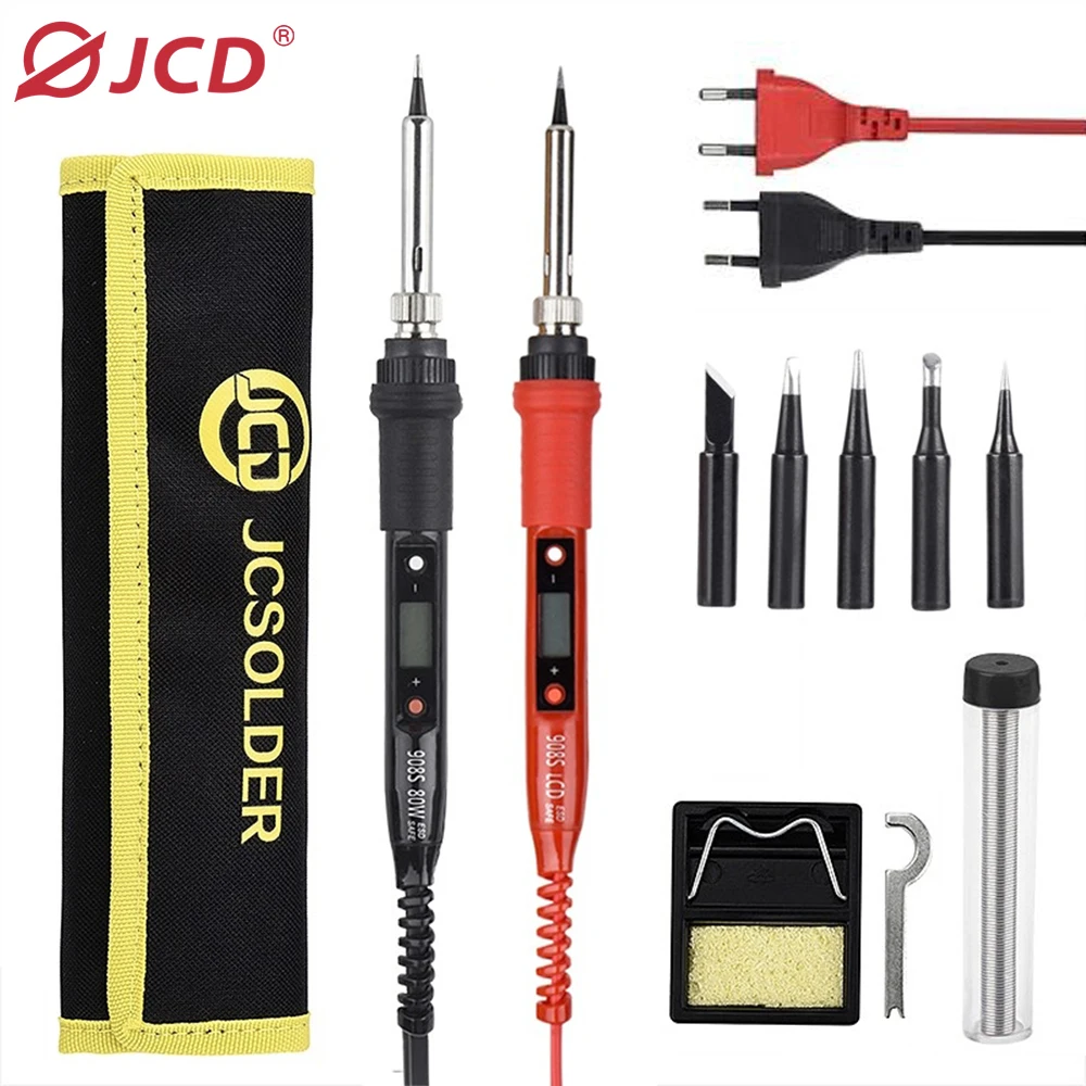 JCD-Kit de soldador eléctrico con pantalla Digital LCD, temperatura ajustable de 220V/110V, 80W, herramientas de reparación de soldadura, 908S