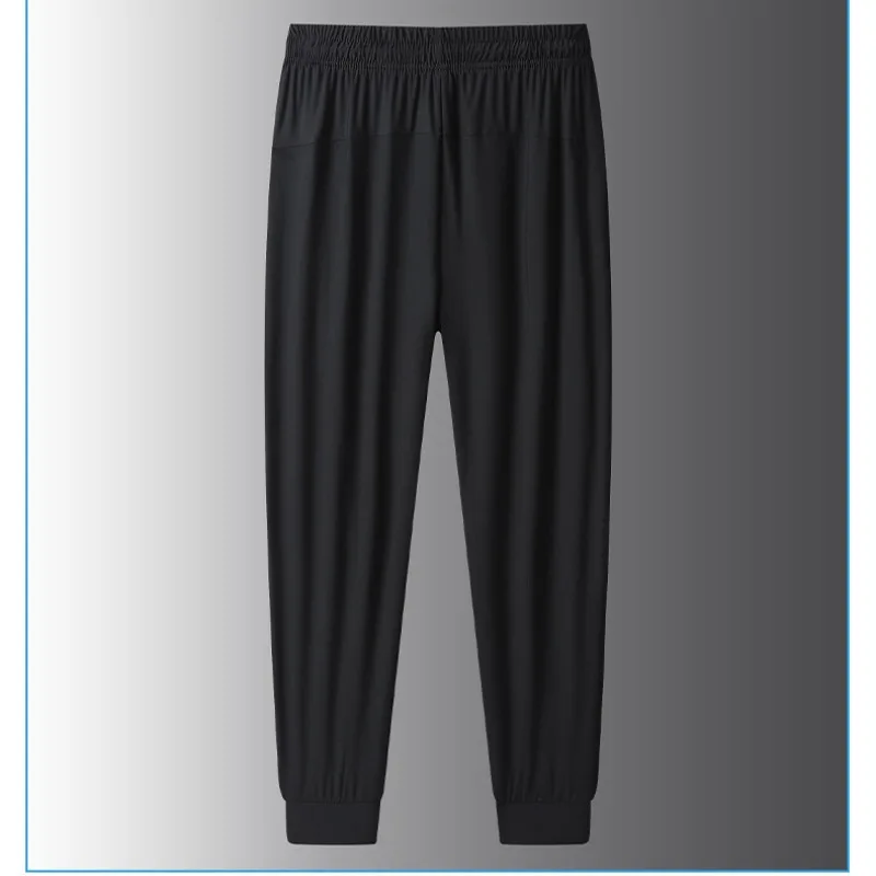 Calça esportiva casual de seda gelo masculina, Fina, Zíper, Secagem rápida, Legging longa respirável, Plus, verão