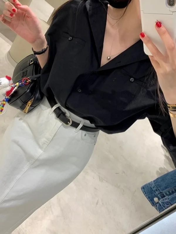 Falda Asimétrica de Mezclilla de Cintura Alta a la Moda para Mujer, Blanca, Larga, Elegante, Primavera 2026, Nueva Llegada, Chic