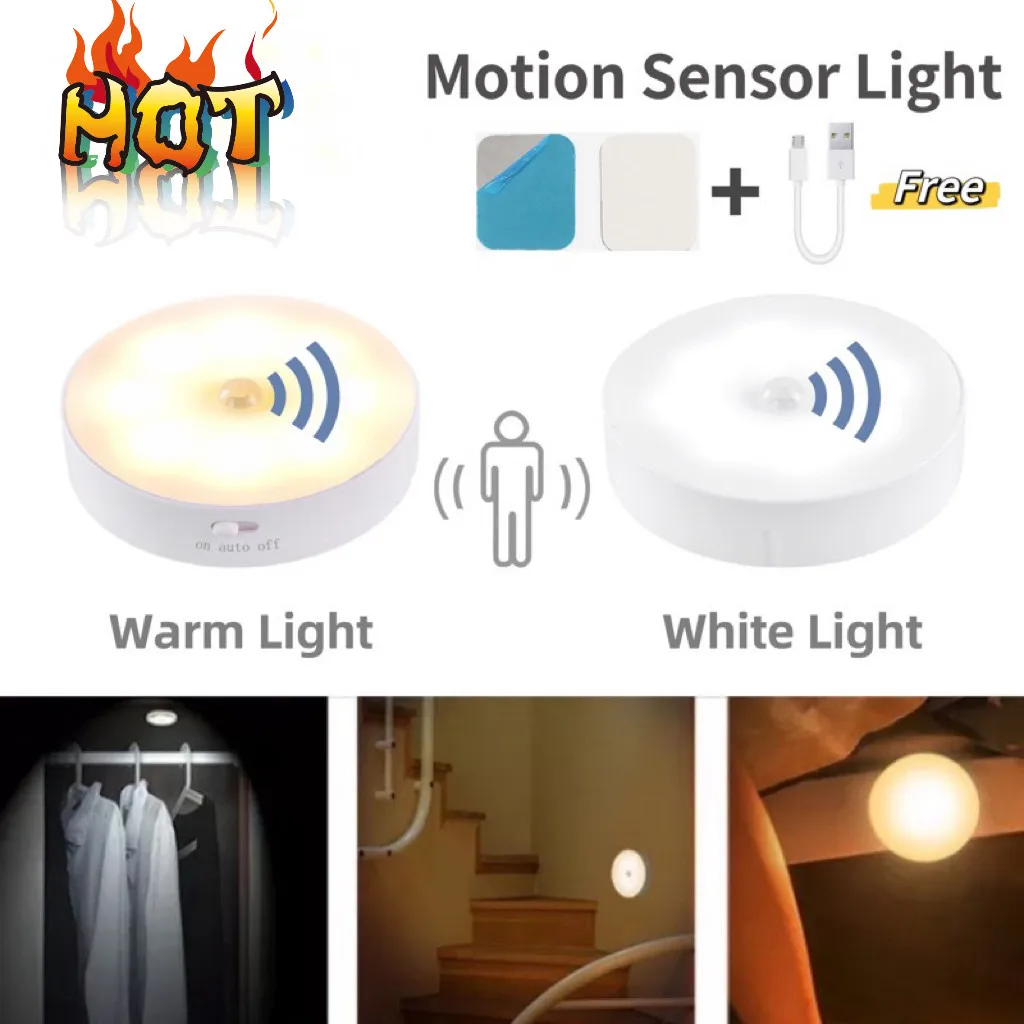 6pcs Smart Human Body Sensor Light, USB Rechargeable NightLight, Stair Light Creative Led Bedside Light, Bedroom HomeLight