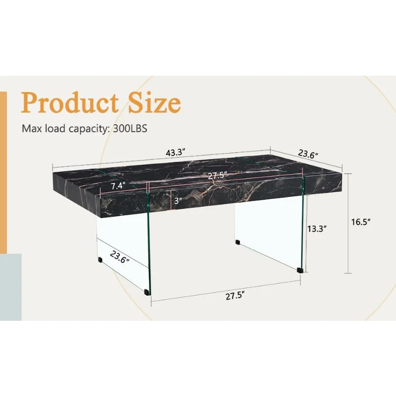 Black Marble-Patterned Mdf Coffee Table with Tempered Glass Legs.Suitable for Living Room.It Can Be Used Not Only as a Coffee Ta