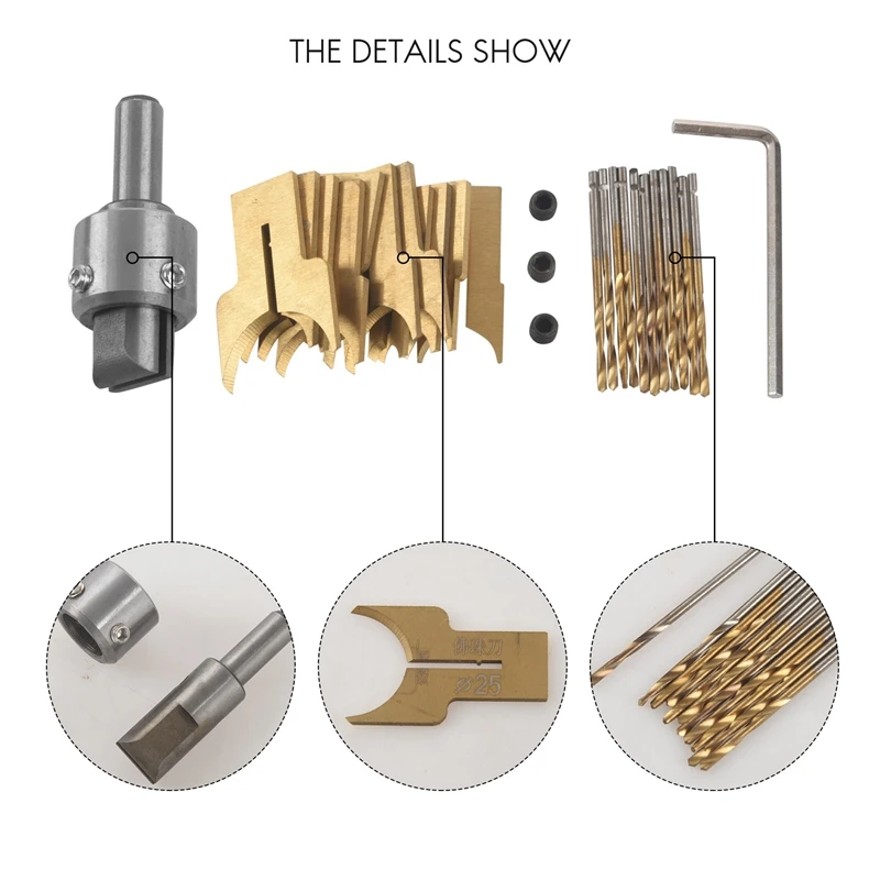 AA46 24 Buah Pisau Bola Logam Alat Pertukangan Bor Manik Kayu Cetakan Manik Putar 6-25Mm