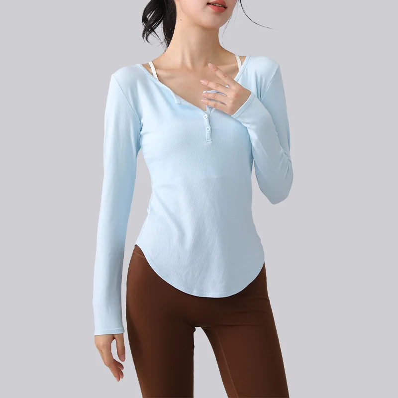 جديد اليوغا الإناث نحيل التخسيس بيلاتيس كم طويل المهنية اللياقة البدنية قميص مزاجه تشغيل الأعلى #1