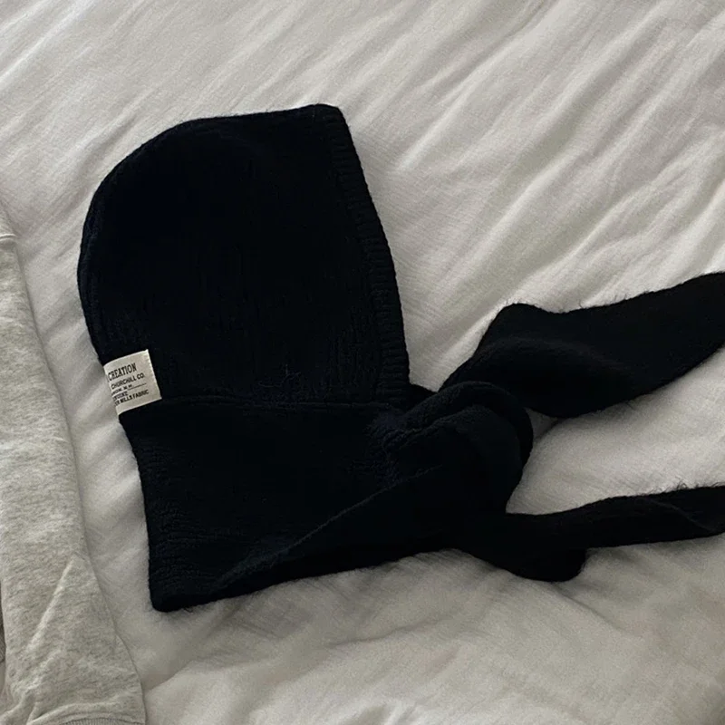 Winterwarme Woll-Strickmütze mit Falschem Schalkragen, Kapuzenpullover und Einteiligem Nackenwärmer für den Außeneinsatz bei Kälte – Detail 16