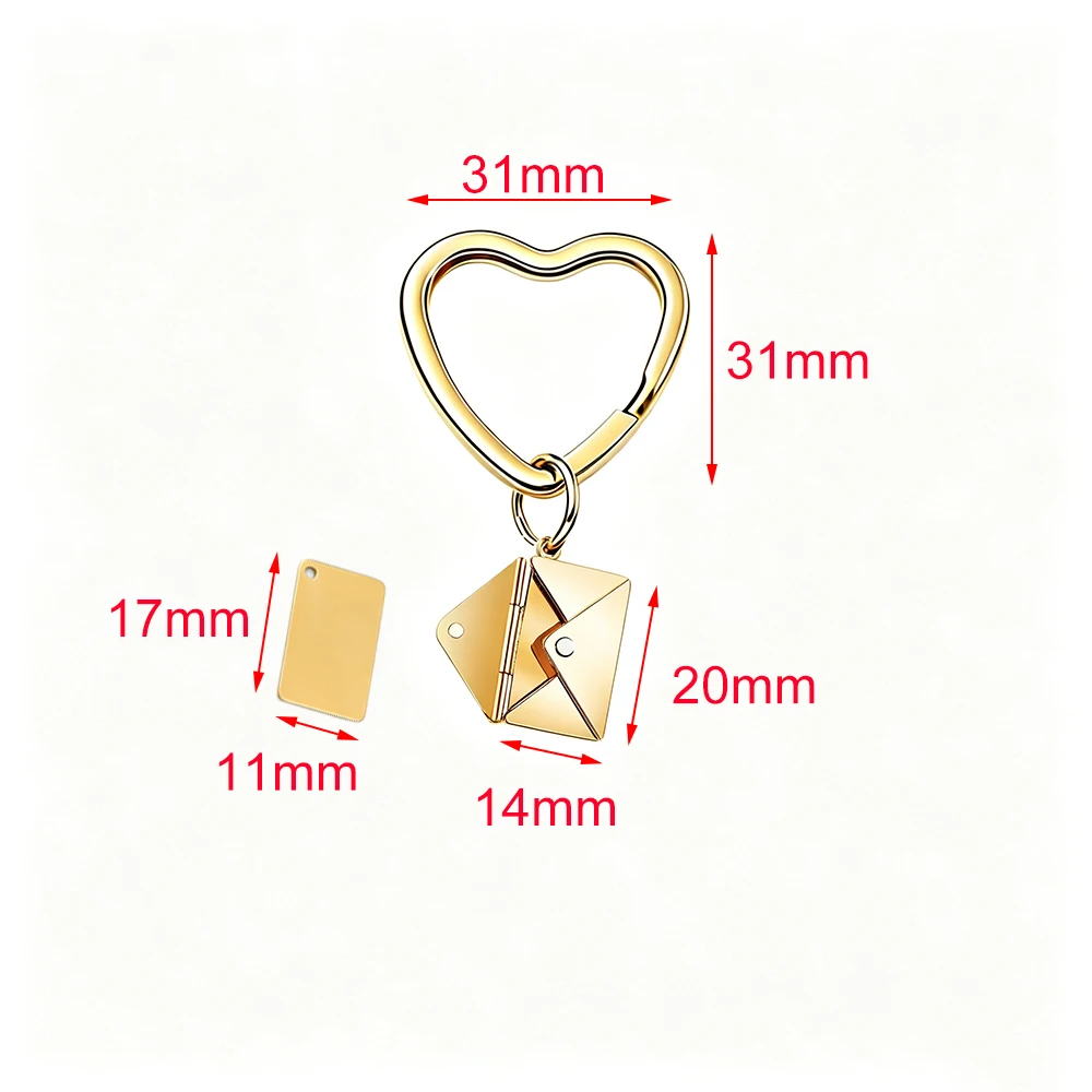 Fnixtar 10pcs Stainless Steel Love Heart Envelope Pendant Key Chain PVD Plating Key Ring For Lover Family Jewelry Secret Gift