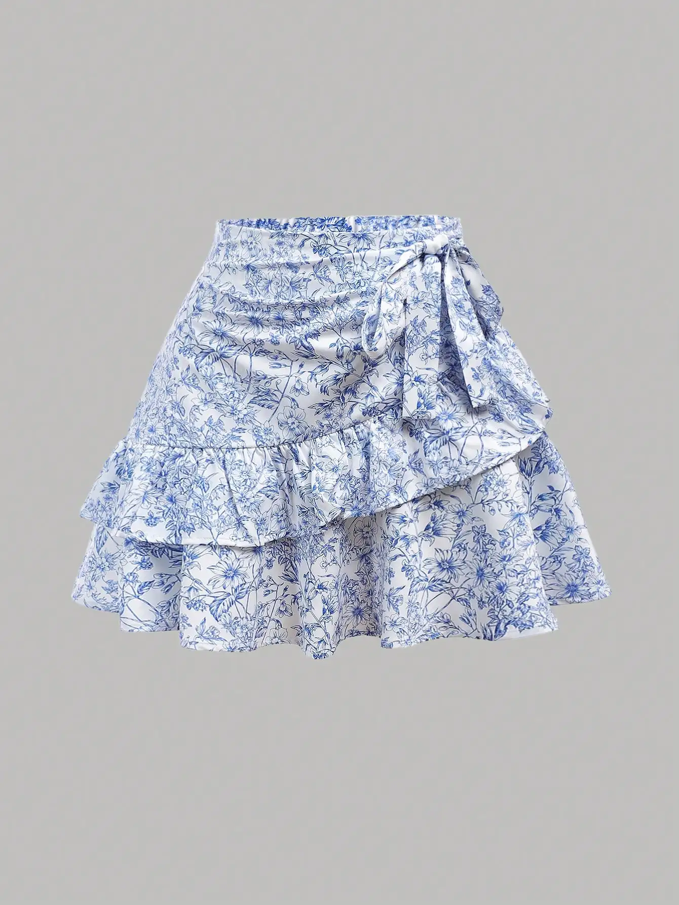 

Мини-юбка с высокой талией, оборками по низу и цветочным принтом для девочек