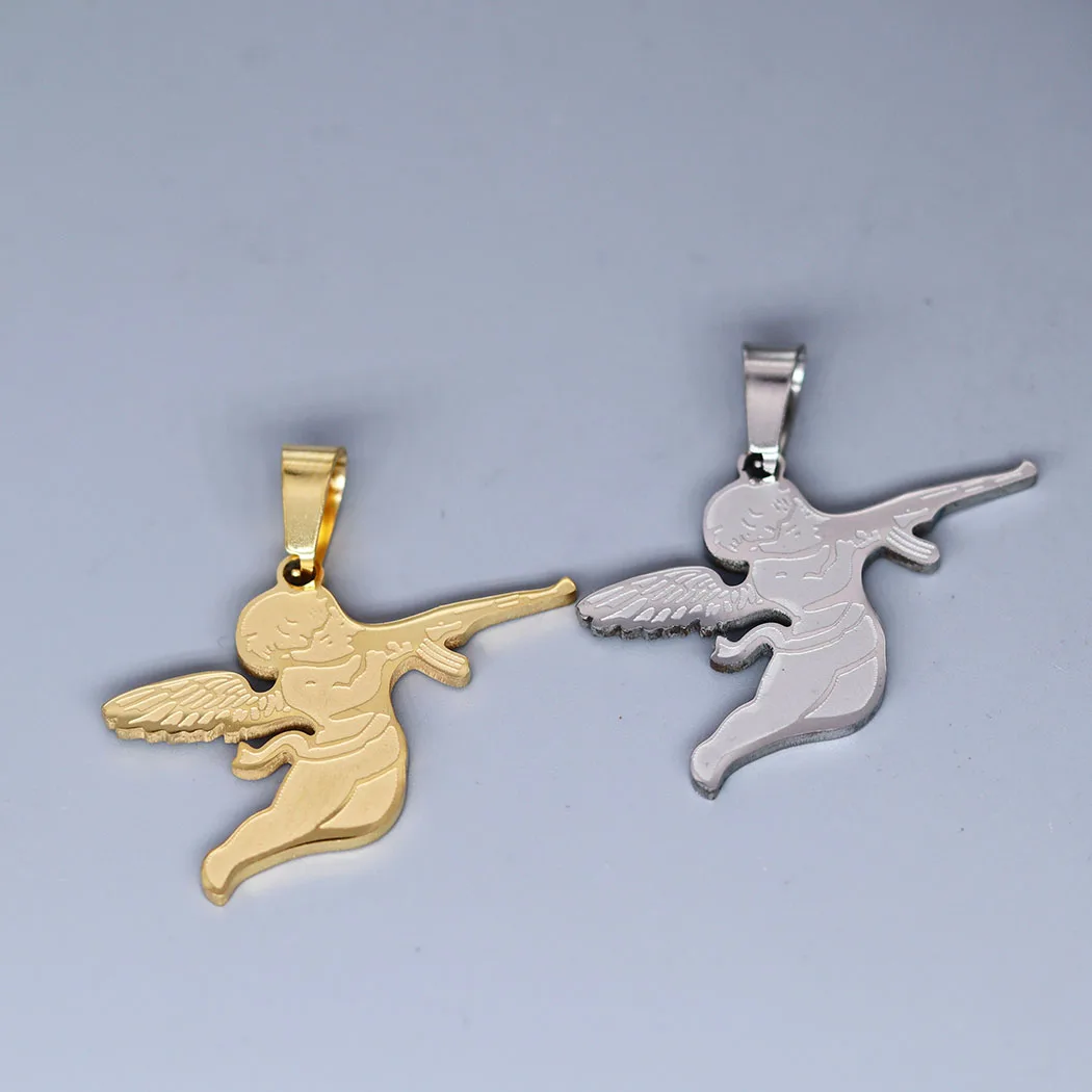 2Pcs/lot Cupid Eros Angel Pendant Charm For Necklace Bracelets Jewelry Crafts Making Findings Handmade Stainless Steel Charm