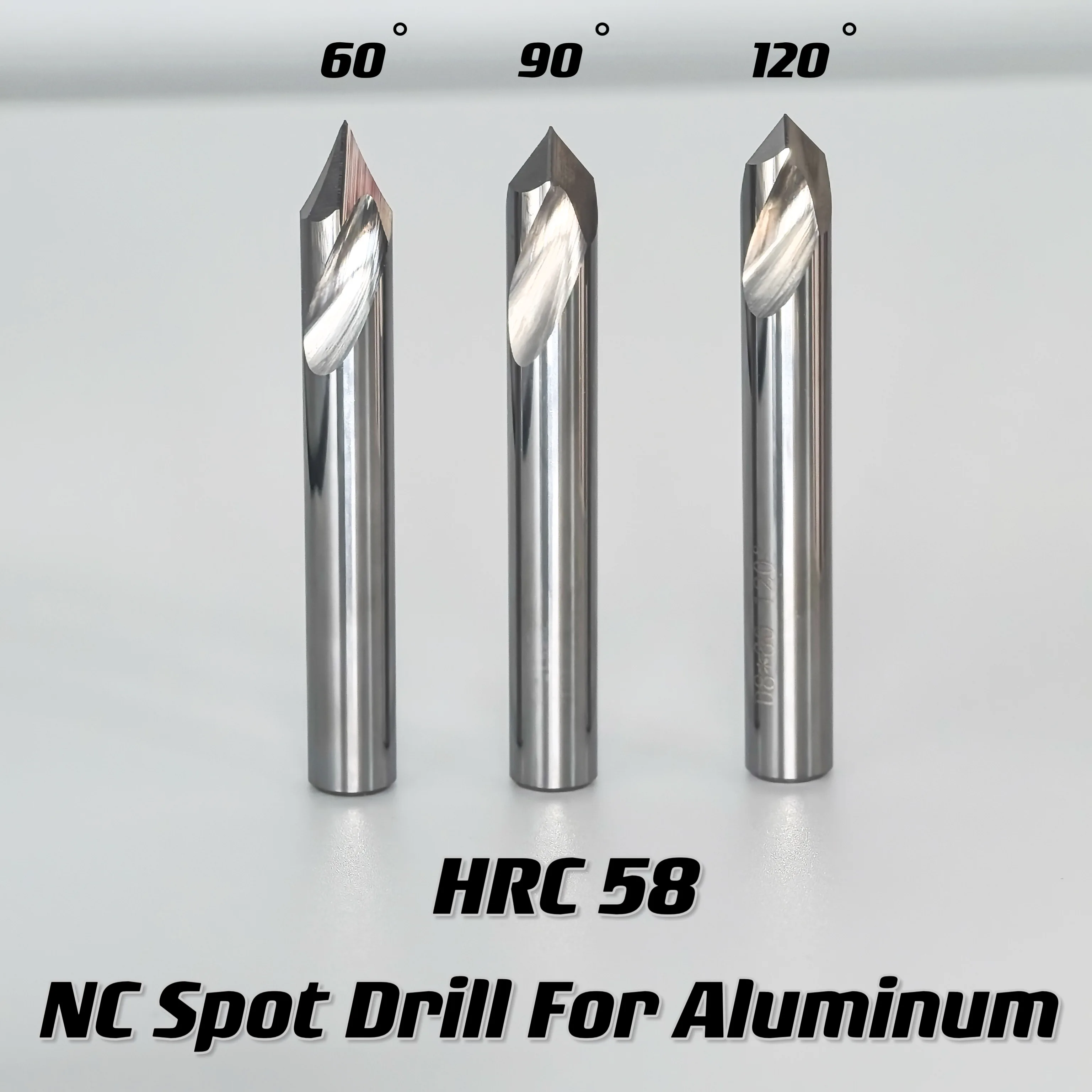 HRC58 High Performance NC Spot Drill For Aluminum 2 Flutes 60/120 Degree Solid Carbide End Mill CNC Machine Tool