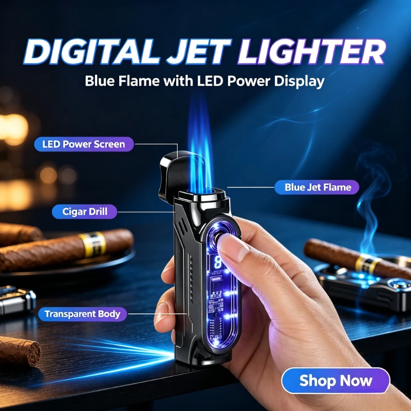 Triple Direct‑Jet Flame Inflatable Cigar Lighter, New Multi‑function Cigar Special Lighter, Premium Cigar Accessory for Men Gift