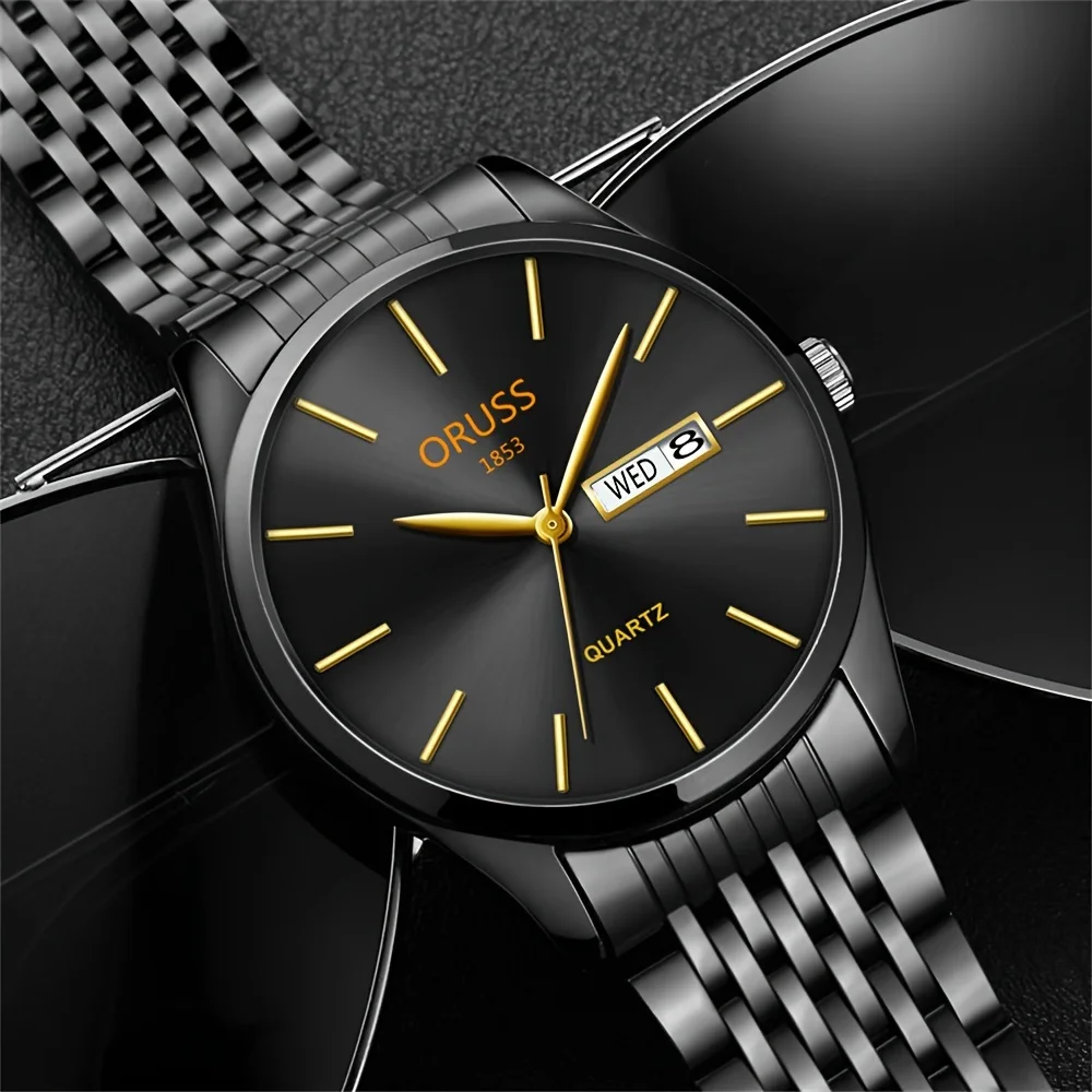 Business casual men\'s watch atmospheric handsome fashion durable high-grade durable double calendar steel belt office worker com