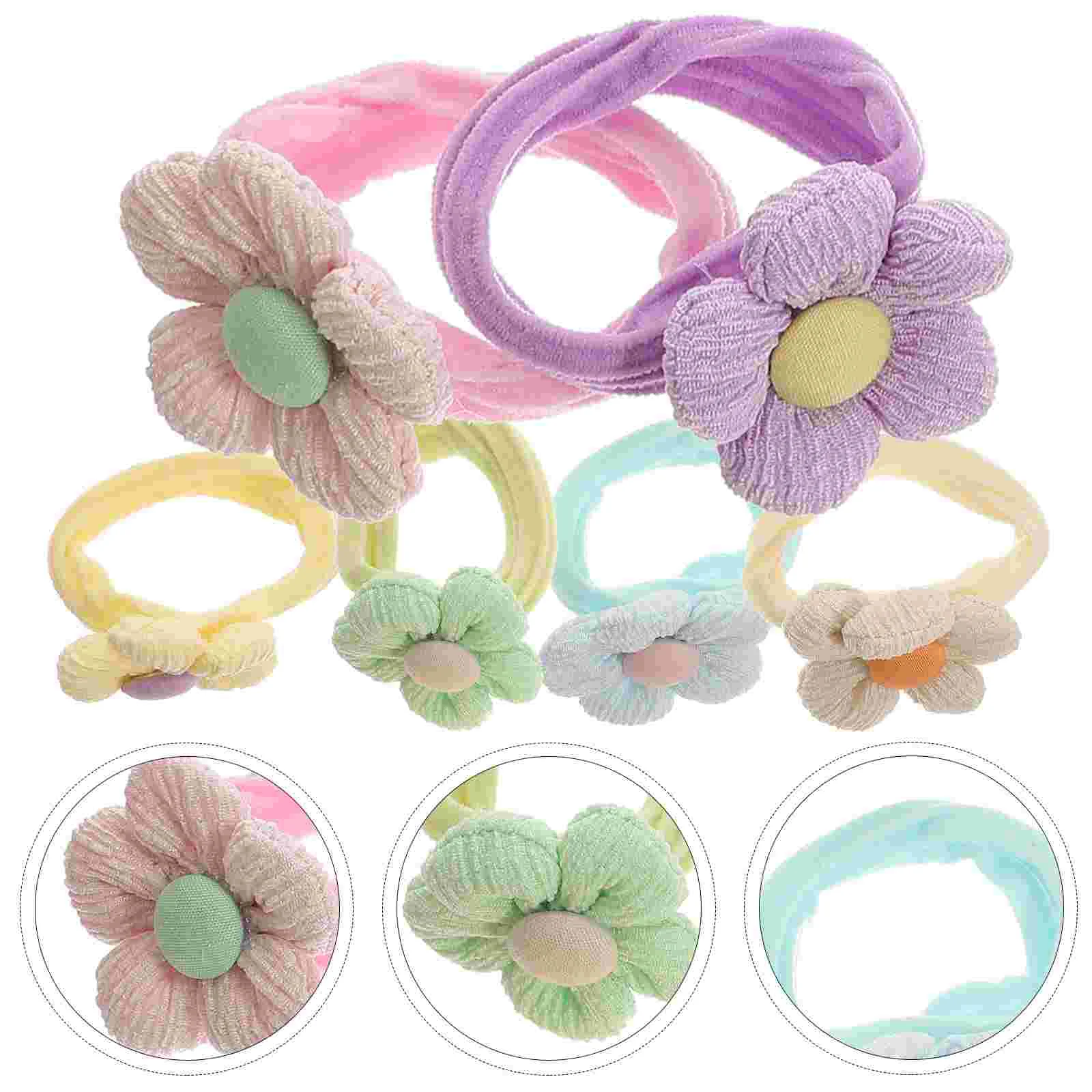 6 Pcs Elastic Flower Hair Tie Head Bands for Girls Baby Ponytail Holders Ties Toddler Accessories Bow Child