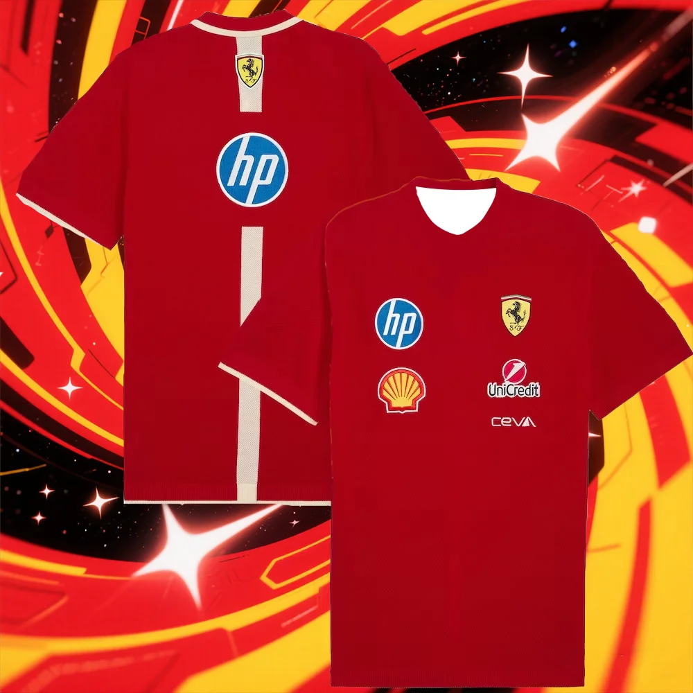 

2025 Ferrari Team Polo Short Sleeve Polo Shirt- Red Mens Racing Car F1 T-shirt Racing Training Uniform Breathable Tops