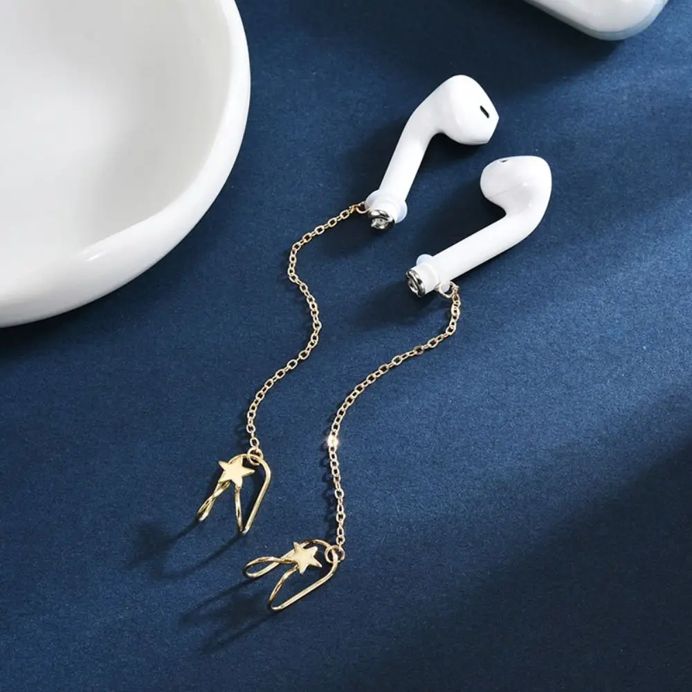 

2pcs/pair Ear Decor Earphone Anti-Lost Chains Ear Clip Pentagram Earphones Chains Jewelry Temperament Earphones Chain Clip Girls