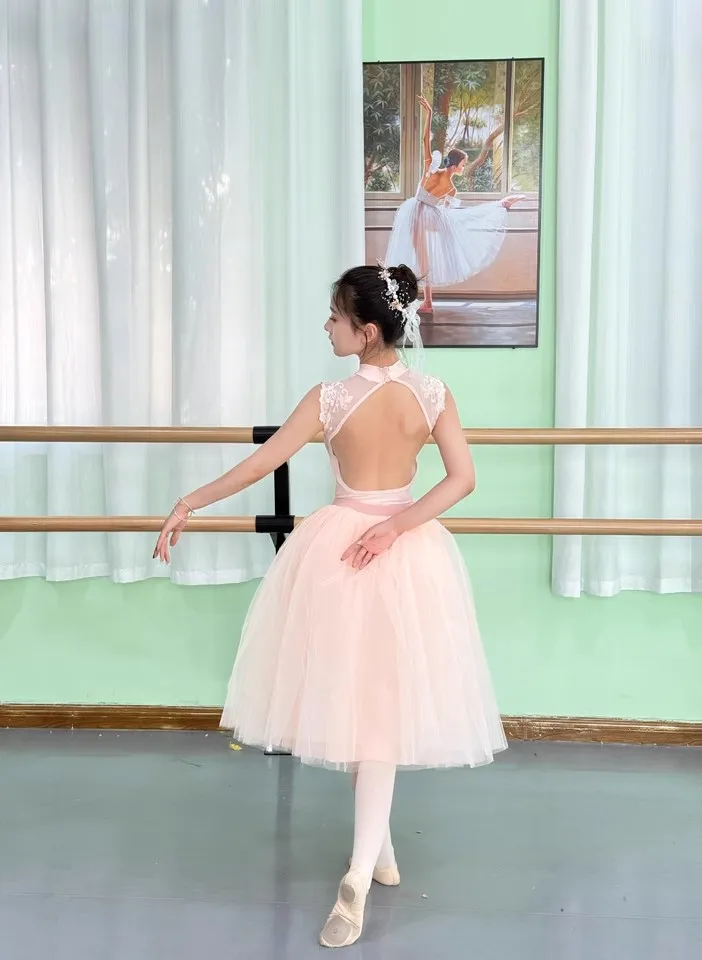 الوقوف طوق المطرزة الباليه ثياب النساء ملابس رقص قطعة واحدة بدلة تدريب الجمباز