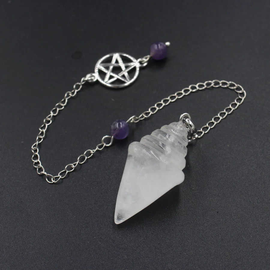 pendulos de cuarzo de cristal colgante de piedra Natural para adivinación, Péndulo de Reiki con forma de cono, obsidiana negra, cuarzo rosa, amatista, fluorita, péndulo de adivinación para radiestesia profesional X238