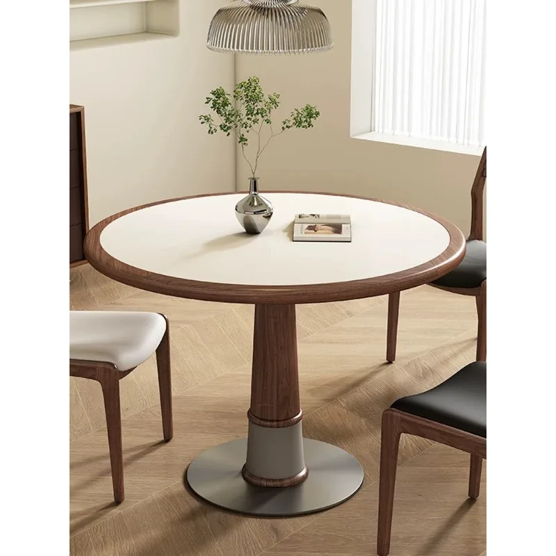 โต๊ะอาหารไม้จริงสไตล์ยุคกลาง ขนาดเล็ก ลายแมลงปอ ไม้สีวอลนัท