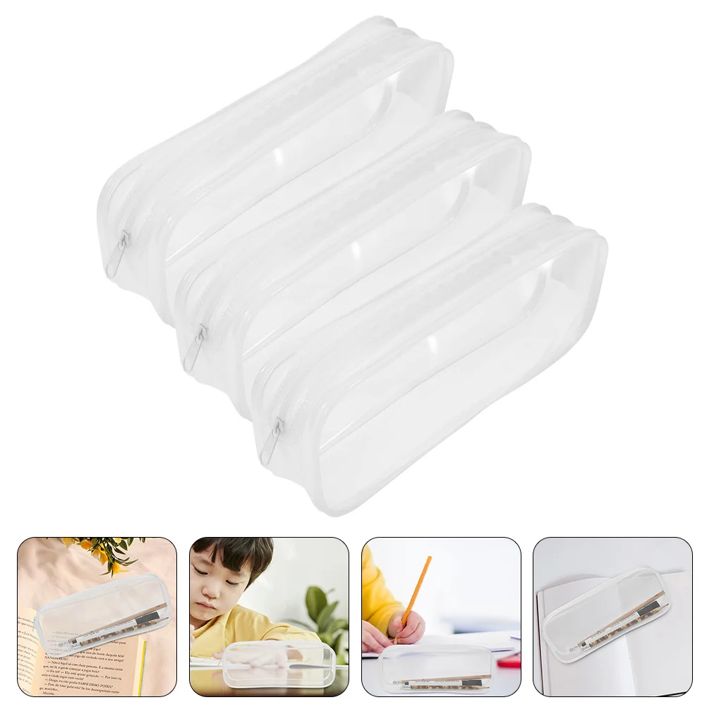 

3 Pcs Transparent Pencil Case Clear Small Bag Storage Large Capacity Organizer Zipper Design