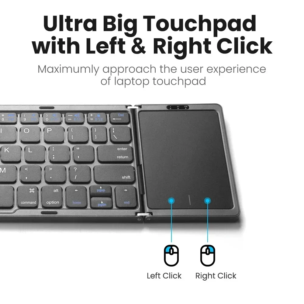 KEBIDUMEI Tri-fold Wireless Bluetooth Keyboard with Touchpad 3-Channel Multi-Device Portable Keyboard for iOS Android Windows