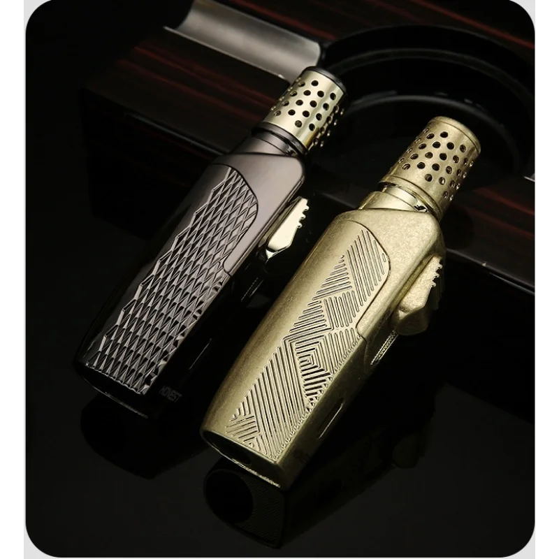 

HONEST Portable Direct Charge Windproof Cigar Lighter Transparent Visible Gas Chamber Turbo Torch Lighter Men's Elegant Gift