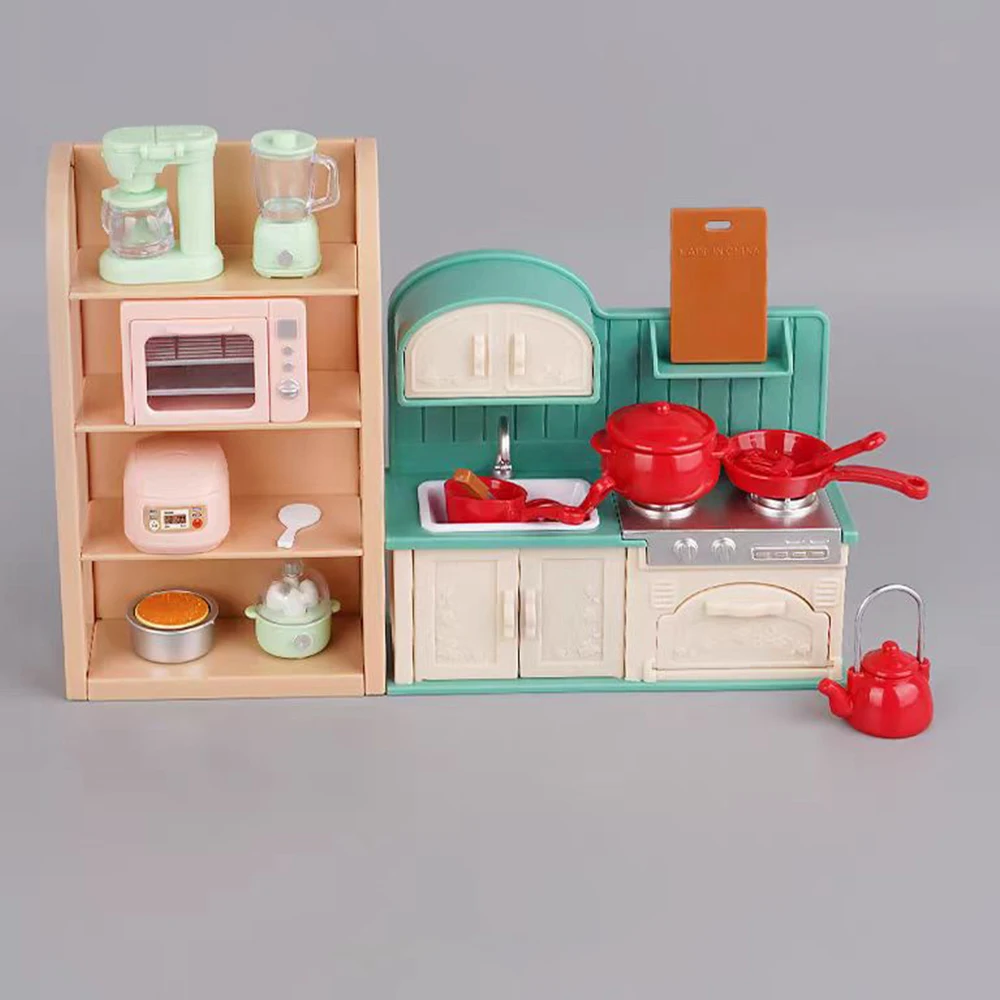 Mini cocina de simulación 1:12, pequeños electrodomésticos, mesas de comedor, adornos para casa de muñecas, muebles en miniatura, modelo de cocina