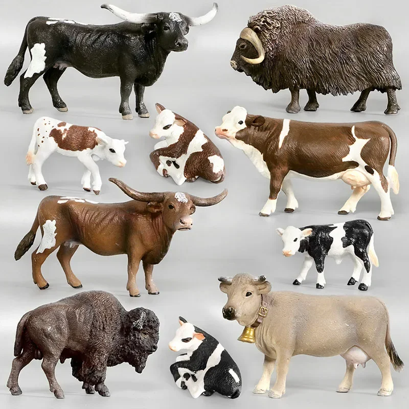 Simulation Ranch Cattle Livestock Cow Yak Sand Table Animals Model Simmental Cow Decor Action Figures Cognitive Education Toys