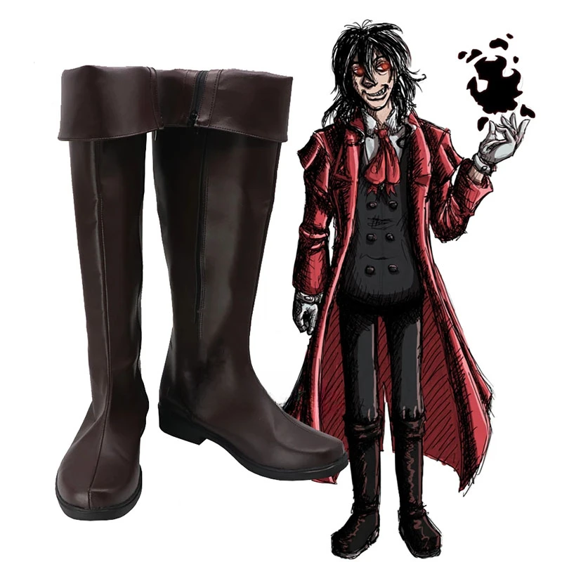 

Anime Hellsing Alucard Cosplay Party Shoes Long Dark Brown Boots Custom Made For Women Men Halloween Costumes Prop