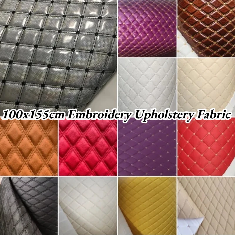 

155cm Wide Diamond Pattern Faux Leather Fabric Embroidery Upholstery Fabric Car Roof Bedside Leather Door Sponge Trim Decoration