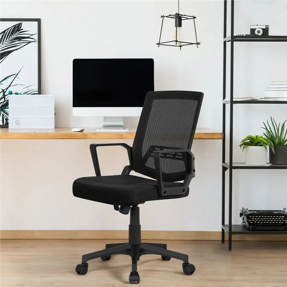 Altura ergonômica ajustável Mesh Office Chair, Mid-Back, Preto