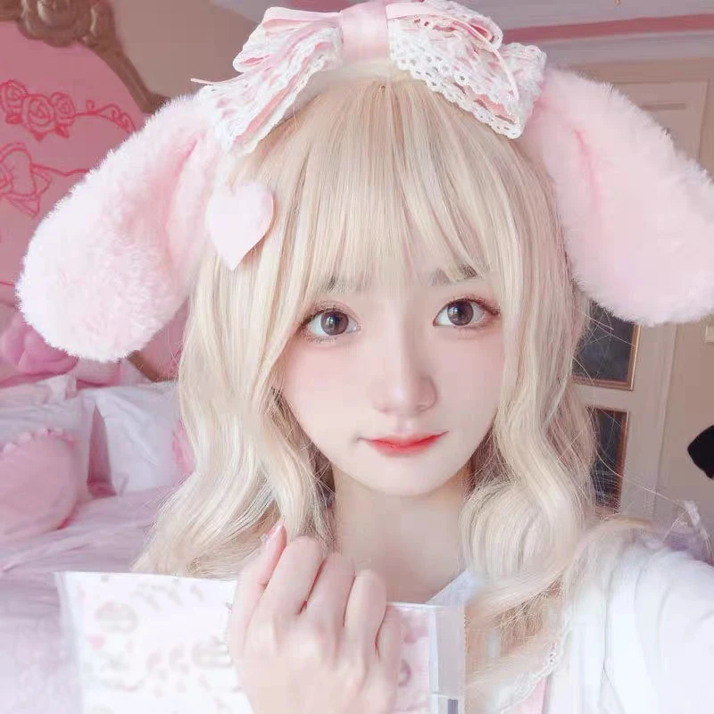 Kawaii Rabbit Ears Hair Band Women Girls Cosplay Plush Bunny Ear Headband Clip Masquerade Party Headwear Lolita Hair Accessories