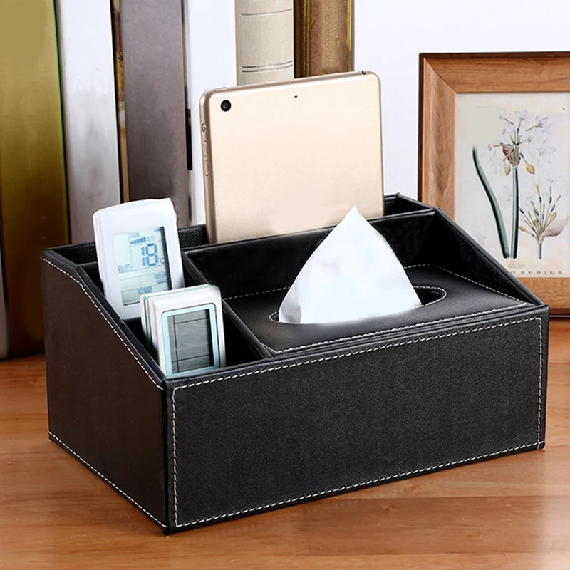 Tissue Box Cover Remote Control Holder Tissue Box Holder  Stationery Box Covers Leather Box Cover For Home 1 Piece