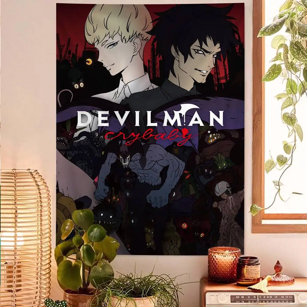 Tapiz de pared grande con estampado de llanto de dibujos animados de Devilman, decoración de pared de Buda indio, decoración artística de pared Hippie bohemia de brujería