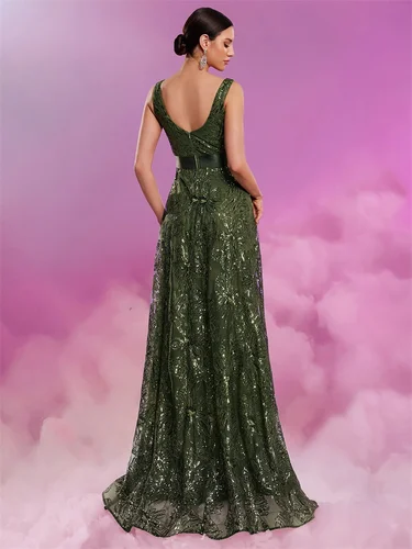 Imagen 2 del producto Vestido de noche Formal de lentejuelas con cuello en V para mujer, vestido largo Sexy de lujo con espalda en V, para fiesta de boda, graduación, cóctel, graduación, 2025