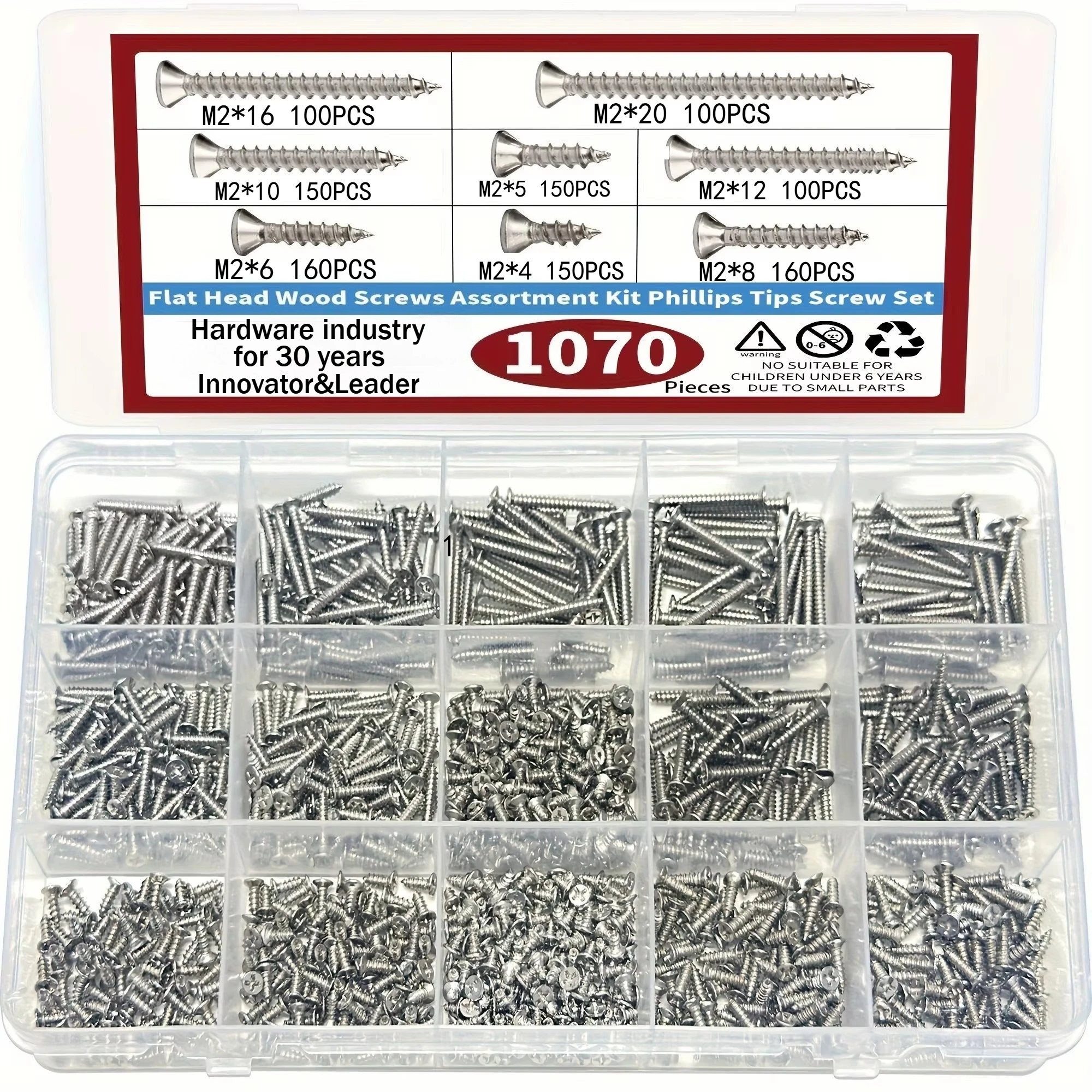 1070pcs Self Tapping Screw Assortment Kit M2 Wood Thread Nail Screw Sets Tapping Screw Assortment Kit Lock Nut Wood Thread Nail