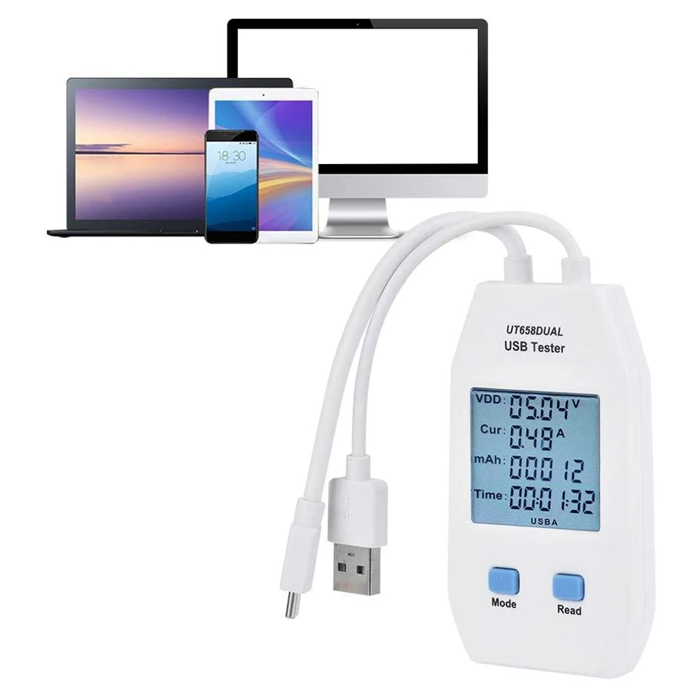 Tester USB, UNI-T LCD USB Tester Detector voltmetro amperometro Digital Power Capacity Tester Meter(UT658 Dual)