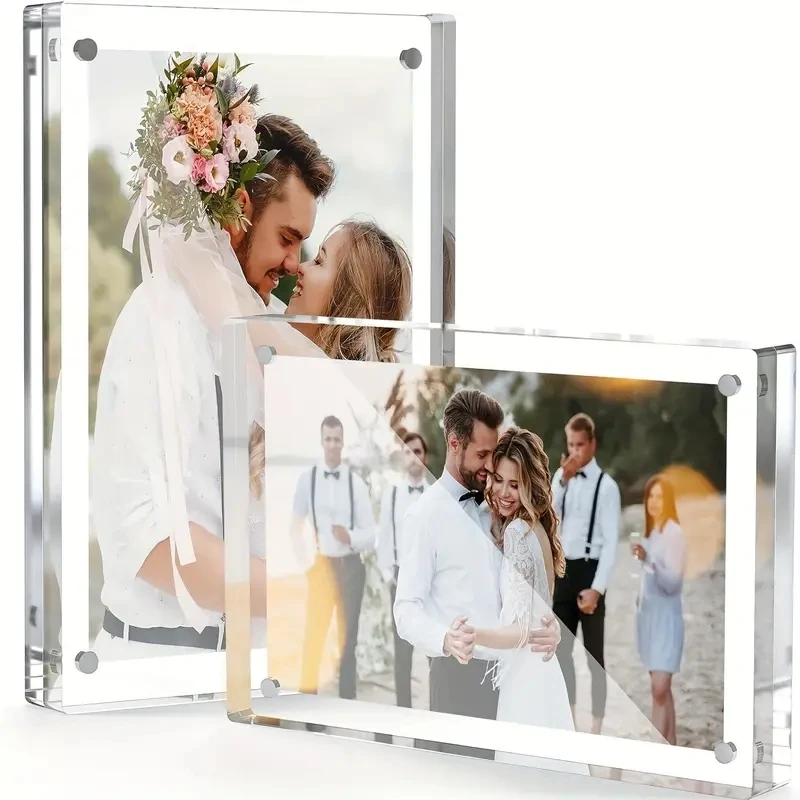 

Acrylic Picture Frames,Refrigerator Magnet Frame,Clear Floating Picture Frame Double Sided Fridge Magnetic Frame,0.8In Thickness