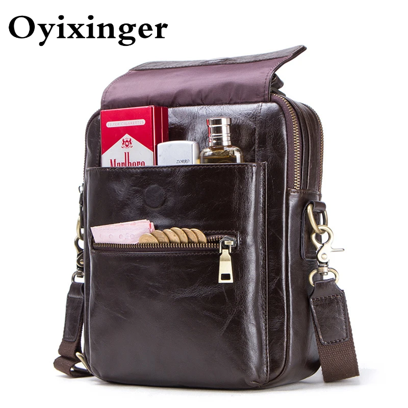 Oyixinger couro genuíno mensageiro sling saco para homens designer bolsas de luxo para 9.7 \