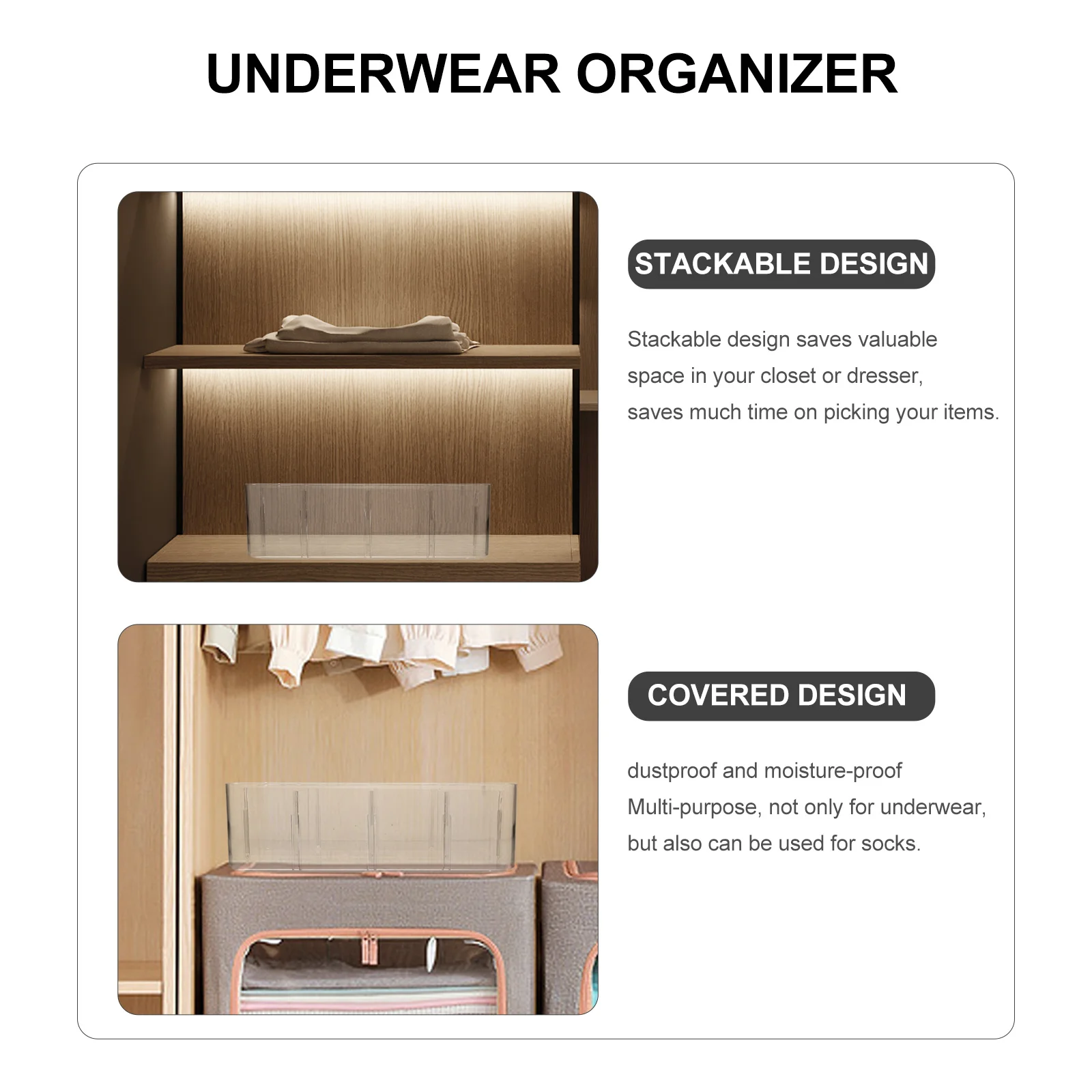 

Underwear Organizer Box Stackable Drawer Storage For Bras Socks Ties Belts Scarves Lingerie Closet Organizing Solution