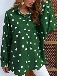 Autumn Women Shirt Green Dot Printing Female Clothing Fashion Elegant Ladies Office Chiffon Blouse Long Sleeve Women Clothes To