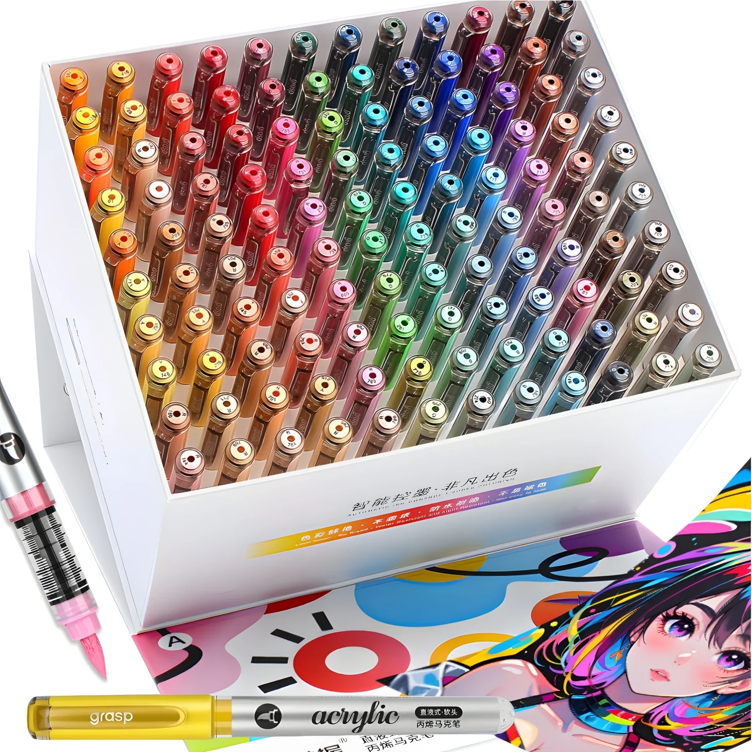 

Acrylic Paint Markers Set, Brush Tip, Automatic Ink Control Acrylic Paint Pens for Artist Adults Coloring Drawing Cartoon Anime